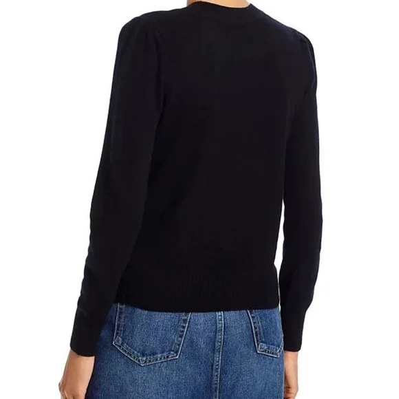 Aqua Cashmere Black Puff Sleeve Crewneck Sweater Size S NWT - Picture 6 of 6